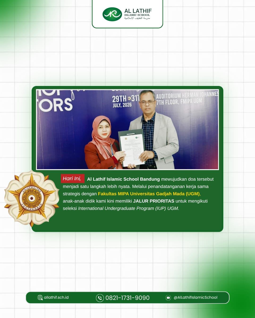 Al Lathif Islamic School Bandung Jalin Kerja Sama dengan Fakultas MIPA UGM, Buka Jalur Prioritas IUP