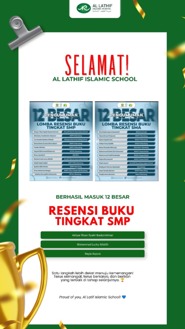 Tiga Siswa Al Lathif Islamic School Berhasil Masuk 12 Besar Lomba Resensi Buku Tingkat SMP